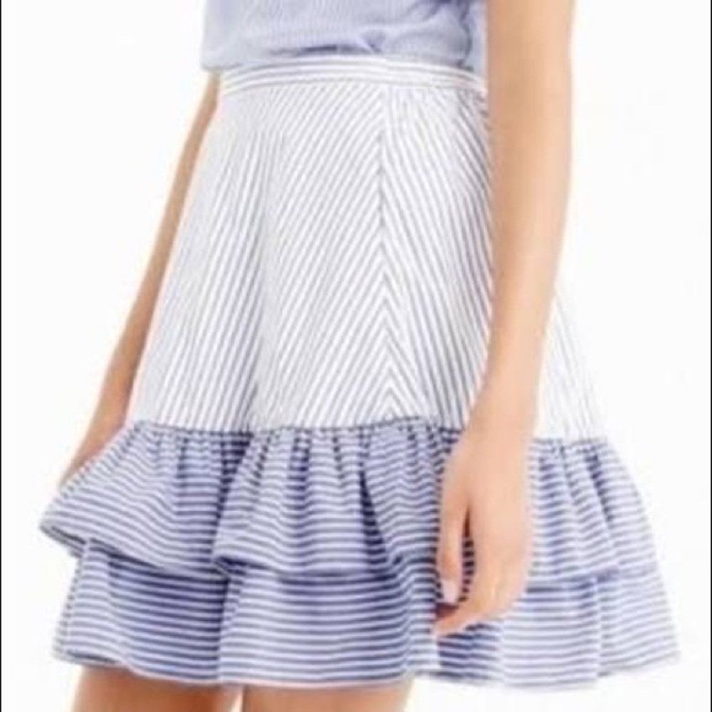 J. Crew | blue and white striped tiered ruffle cotton skir